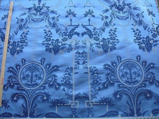 Scalamandre Neoclassical Meuse Ornamental Silver & Blue Silk Per Vertical Repeat (1.9yds) MSRP USD 1436