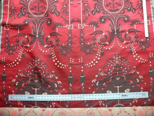 Scalamandre Neoclassical Meuse Ornamental Red Cream Brown Silk Rose Pearl Peacock by VR 1.9Y MSRP USD1436