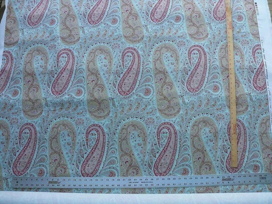 Scalamandre Jaipur Paisley in Aquamarine Pale Blue Pink Cotton Satin from Italy MSRP USD 199/Y