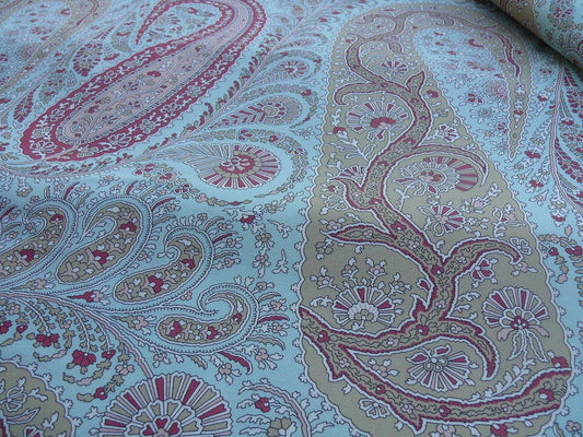 SCALAMANDRE JAIPUR PAISLEY COTTON SATIN AQUAMARINE PALE BLUE fr