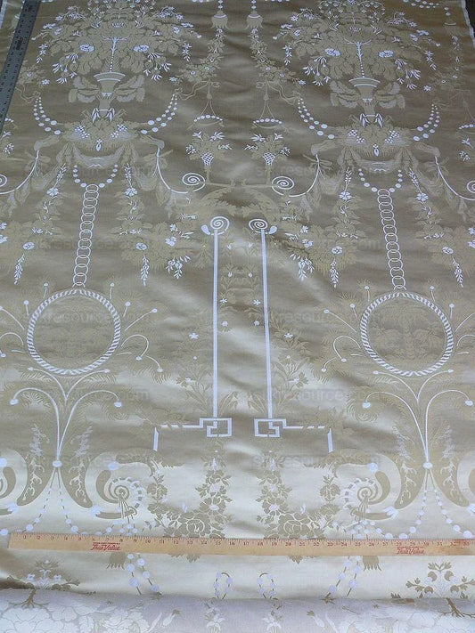 Scalamandre Neoclassical Meuse Ornamental Wheat & Cream Silk Pearl Peacock Per Vertical Repeat (1.9yds) MSRP USD 1436