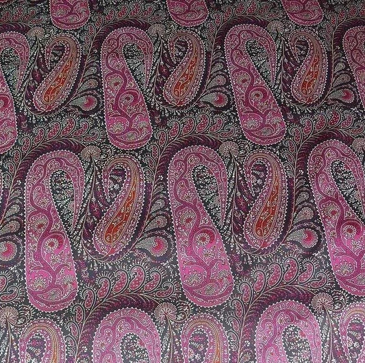 Scalamandre Jaipur Paisley Framboise Pink Black Cotton Satin from Italy MSRP USD 199/Y