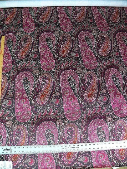 Scalamandre Jaipur Paisley Framboise Pink Black Cotton Satin from Italy MSRP USD 199/Y