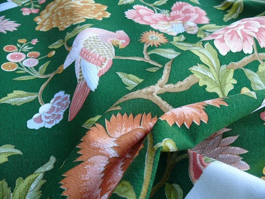 Scalamandre Old World Weavers Troutbeck Parrot Kanchou Tropical Bird in Tree of Life Peony Deep Green Spectacular MSRP USD420/Y