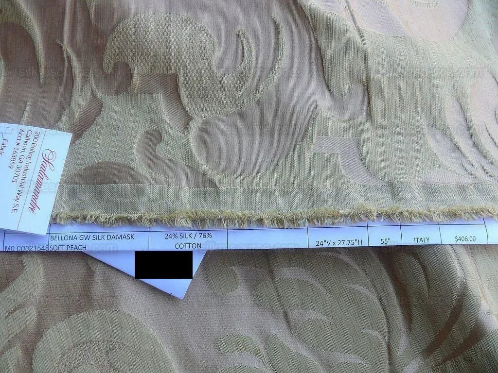 0.6Y Old World Weavers Scalamandre Bellona Soft Peach Gold Thick Renaissance Silk Damask MSRP USD406/y