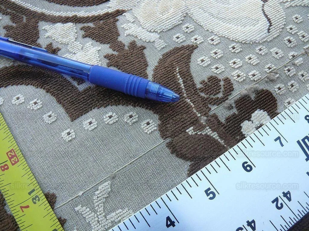 BY Yard Scalamandre Lacerta Damask Cut Velvet Chocolate Cream MSRP USD 512