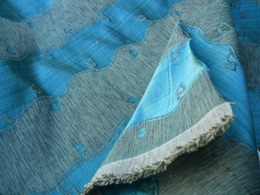 OLD WORLD WEAVERS SILK LEAVES STRIPE AZURE BLUE FOLIAGE RT$150