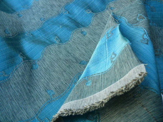 Old World Weavers Silk Leaves Stripe Azure Blue Foliage MSRP USD216/y by yard