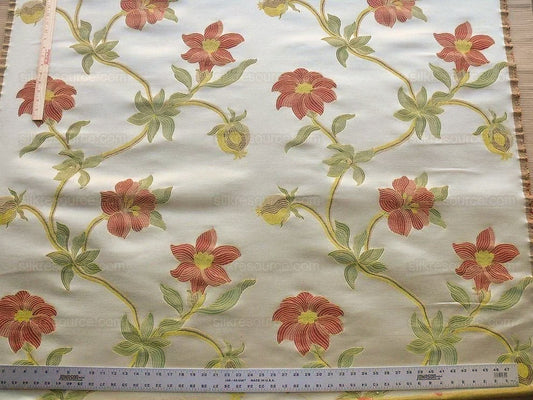 Scalamandre Caserta Lampas Silk Wool Pomegranate Lilies Beige Red MSRP USD 496/Y