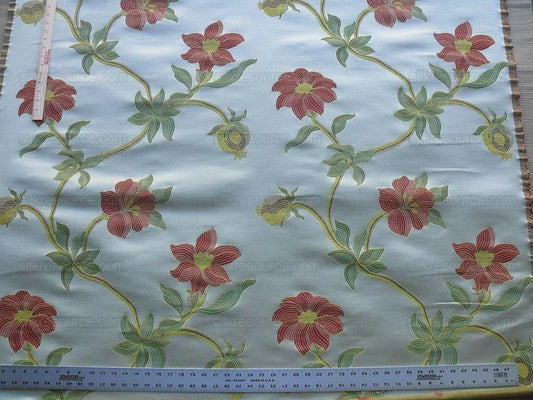 Scalamandre Caserta Lampas Silk Wool Pom Lilies Beige Red MSRP USD 496/Y