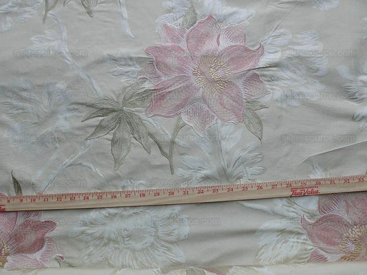 Scalamandre Austine Cream Large Flower Embroidery On Silk Damask Pink White Green MSRP USD 172/Y