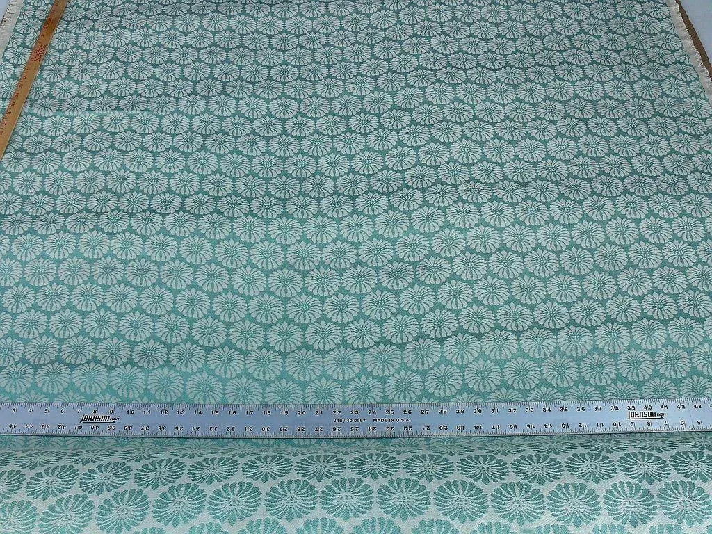 Scalamandre Castletown Turquoise Green Blue Jacquard Small Scale Daisy Linen MSRP USD218/y