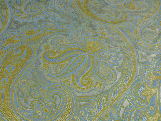 13.5Y SCALAMANDRE VILLA RIZZARDI CHARTREUSE/SKY BLUE SILK DAMASK