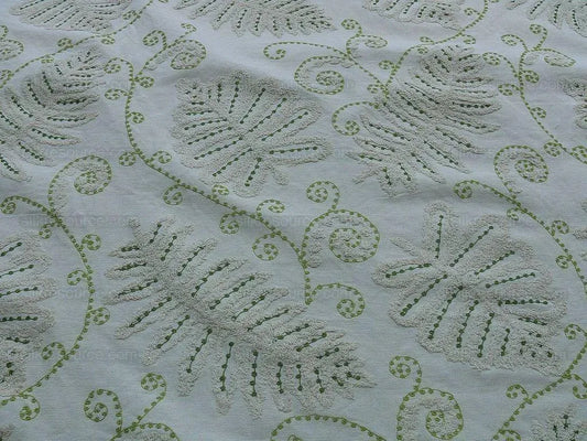 By Yd Scalamandre Grey Watkins Fossils Light Green on Beige Embroidery Crewel on Cotton Heavy MSRP USD 372/Y!