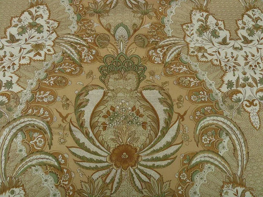 By Yard Bty Scalamandre Old World Weavers Fonthill France Persan Arabic Hand Print Cream Beige Green "Ivory" Gold MSRP USD 296/Y