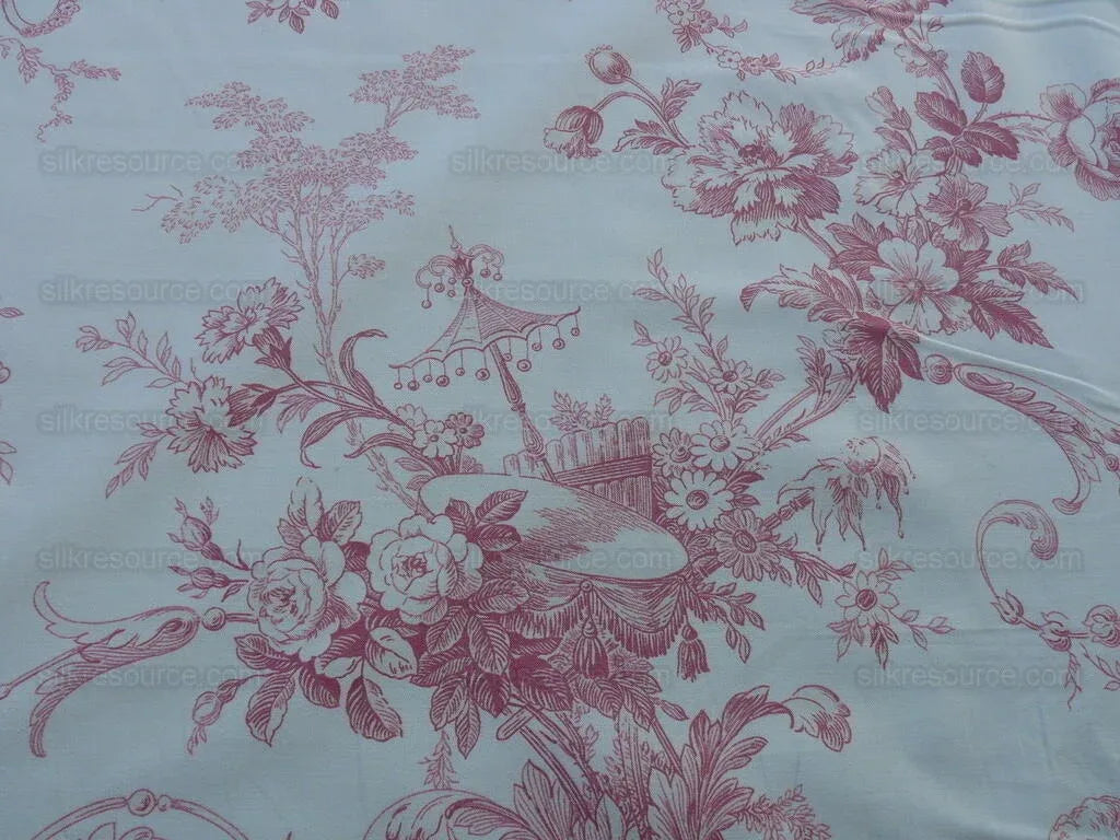 By Yd Scalamandre Charlecote Geranium Red Angels Cotton Toile De Jouy Uk MSRP USD 128/Y