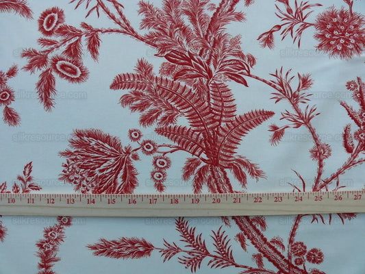By Yd Scalamandre Grey Watkins Languedoc Autumn Red Cream White Botanic Fern and Thistle Southern France Toile Circa 1790 MSRP USD 364/y