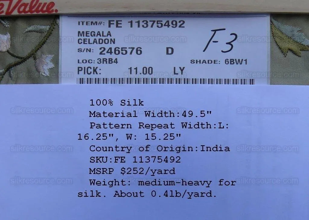 Scalamandre Megala Silk Embroidery Tree Celadon MSRP USD 252/Y