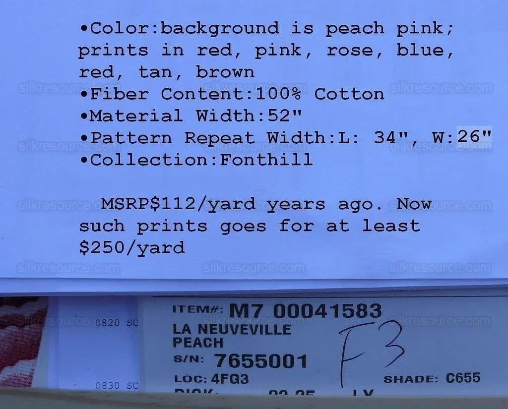 16.25y Scalamandre La Neuveville Print Fruit Flower Melon Grape Harvest Pale Peach MSRP 112/Y