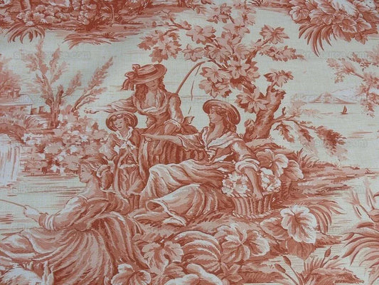 By Yd Scalamandre El Remanso Toile Copper Red Spanish Country Pool Ducks 62" Wide