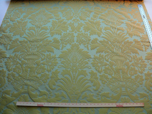 15.3Y SCALAMANDRE LOGGIA-COPPER SILK DAMASK AQUA GOLD MSRP$308/Y