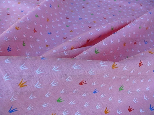 Scalamandre Neptune Multi On Pink Linen Hand Print from France Music Grass Seagull Pop Art Red Green Blue MSRP USD285/y