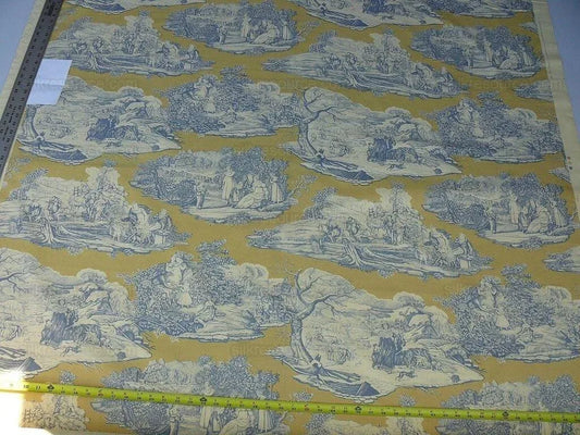 Scalamandre Four Seasons Toile Print Gold Blue English Country Historical Design MSRP USD236/Y
