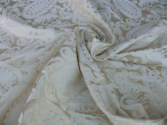 SCALAMANDRE ANGELIQUE PAISLEY SILK DAMASK "IVORY" CREAM RP$298/Y