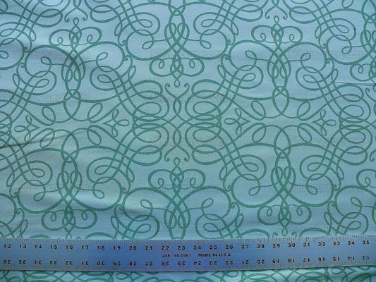 By Yd Scalamandre Flourish Scroll Jade Green White Silk Jarquard MSRP USD 292/Y