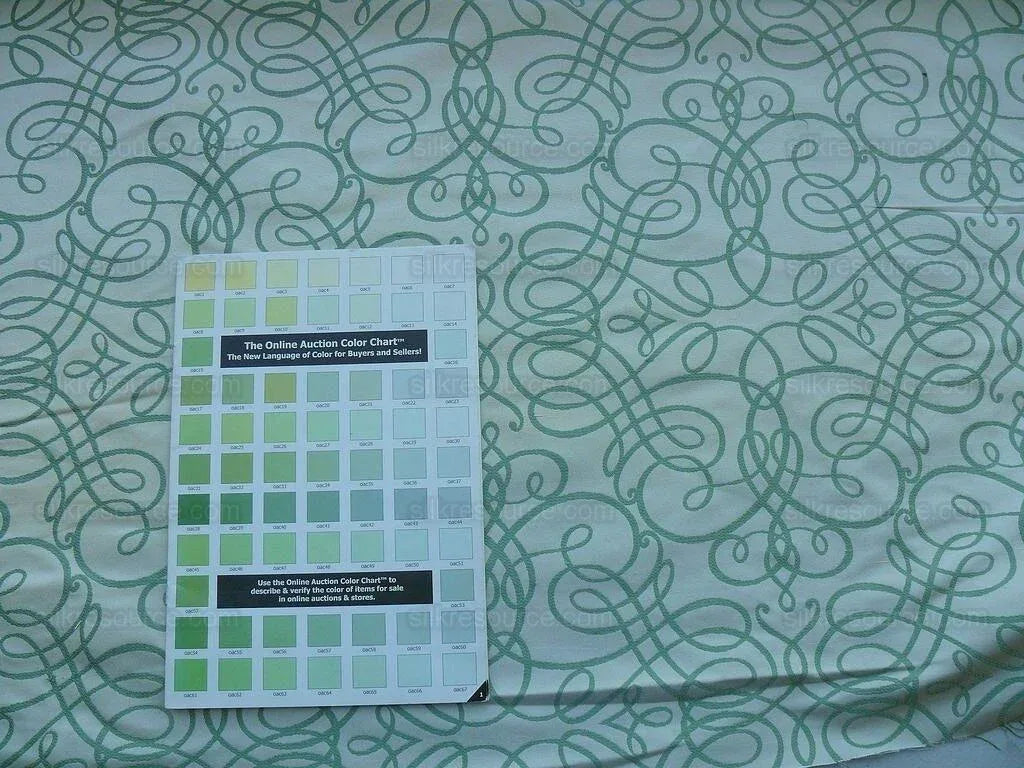 By Yd Scalamandre Flourish Scroll Jade Green White Silk Jarquard MSRP USD 292/Y