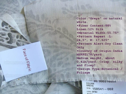 Scalamandre Lillian Silk Linen Paisley "greys" White Print MSRP USD 178Y