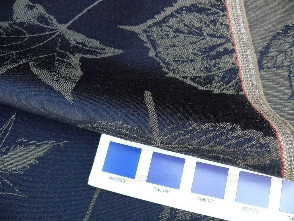 By Yard Scalamandre Wool Pressed Leaves Navy Reversible Deep Blue Maple Elm Oak MSRP USD 376/Y