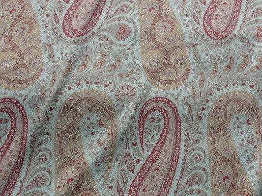 Scalamandre Jaipur Paisley Cotton Satin Aquamarine Pale Blue Italy MSRP USD 199/Y