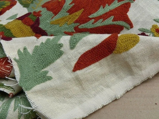 Lee Jofa/oscar De La Renta Termez Embroidery Floral Merlot/olive Red Green crewel Tulip Sunflower MSRP USD 550/yard!