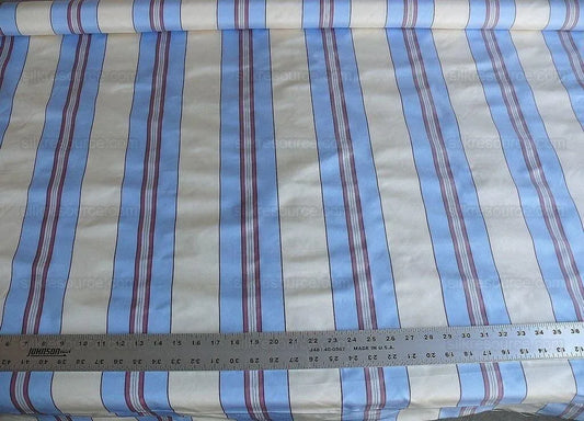 By yard Brunschwig & Fils 100%silk Taffeta Stripe Sky Blue Pink Cream White MSRP USD 270/Y