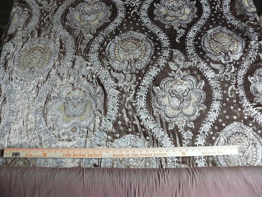 Brunschwig & Fils Octavia Silk Velvet Print Tiger's Eye Black Brown Gold MSRP USD 394/y