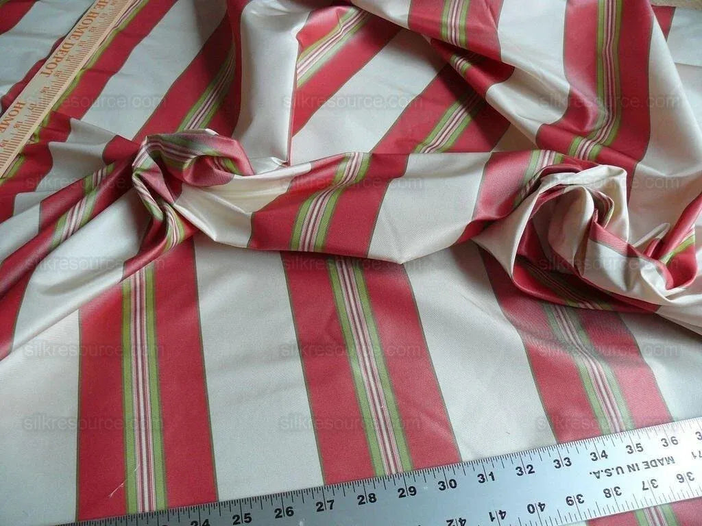 By yard Brunschwig and Fils 100% Silk Taffeta Stripe Hot Pink Green Cream Reversible MSRP USD 270/Y
