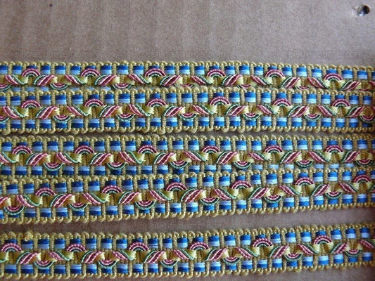 By Yd Brunschwig & Fils Reve De Papillon 1/2 Inch Braid Marigold Peacock Blue Pink Gold Butterfly Bush