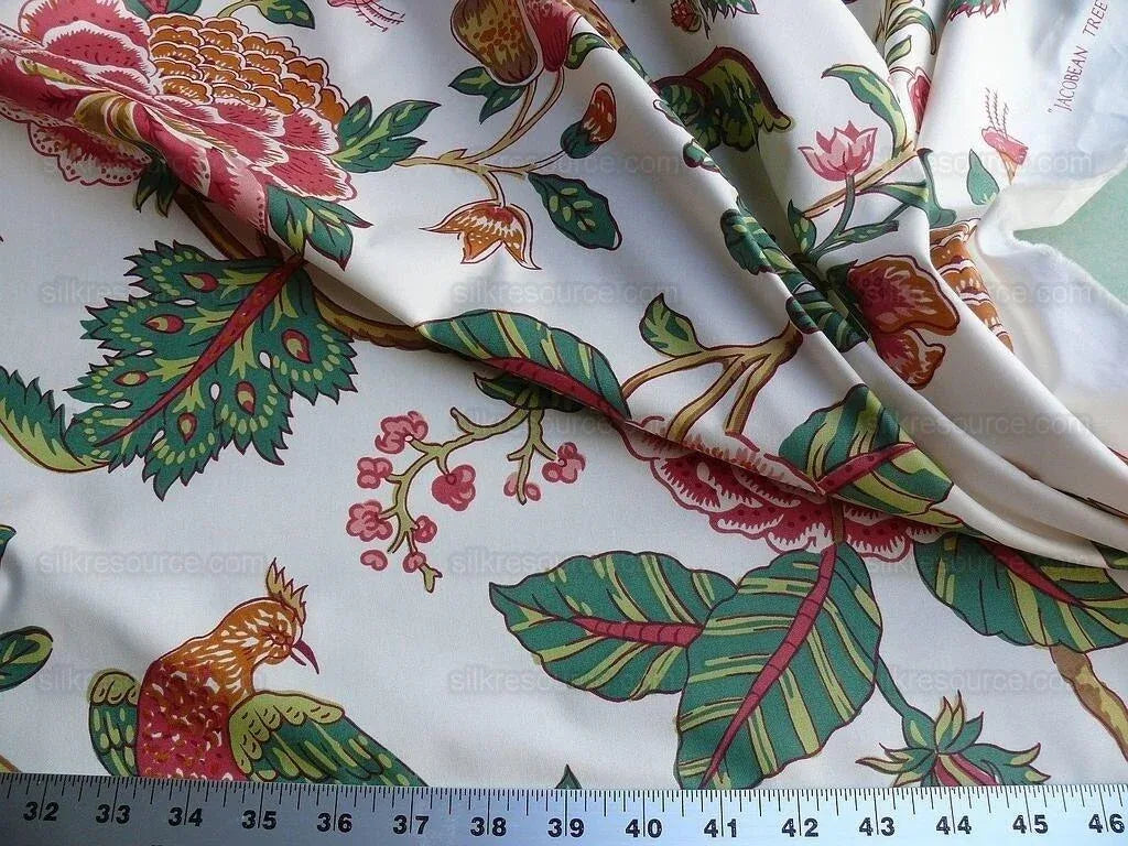 By YARD Lee Jofa Jacobean Tree of Life Large Peony Palampore Chintz orange pink green Chintz Bird of Paradise