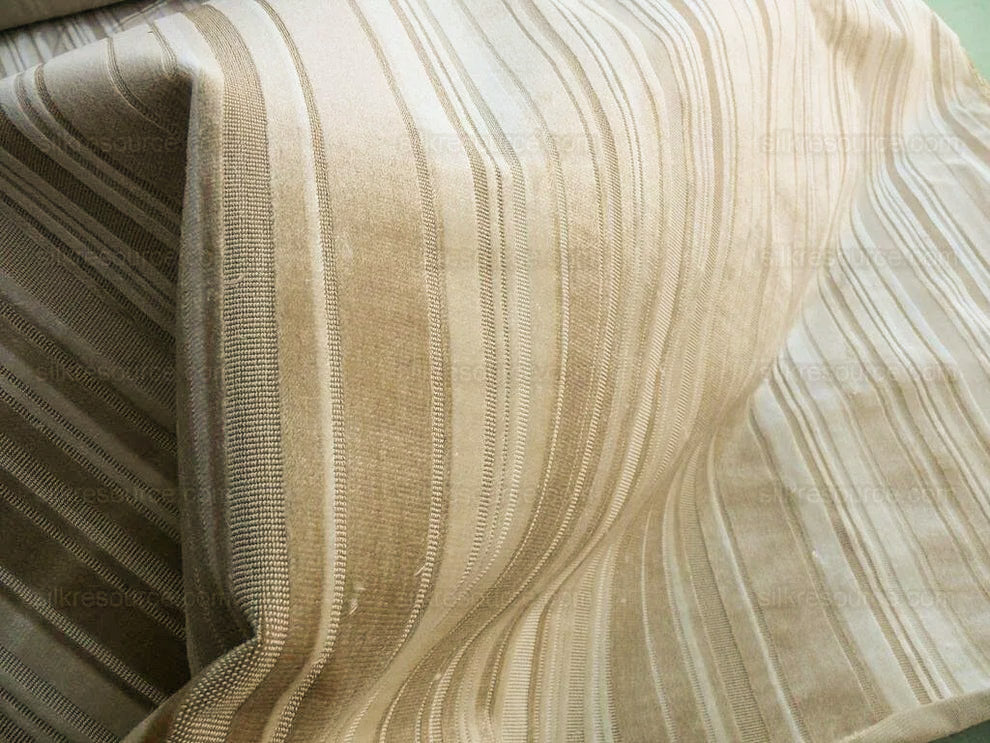 Brunschwig & Fils Lavinia Silk Velvet Cut Velvet Stripe Beige Cream White Tan Birch Very Heavy MSRP USD 436/Yard