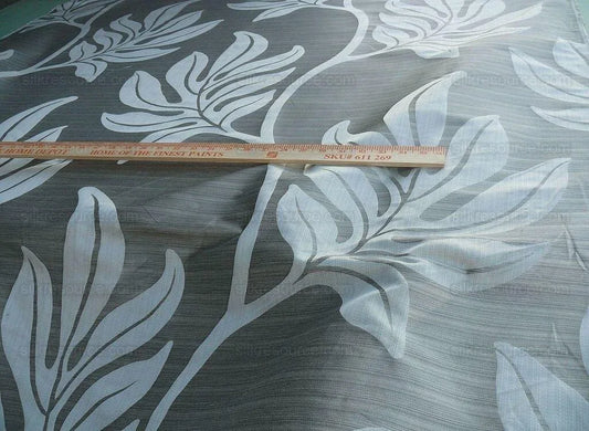 Lee Jofa LEAVE STRIE Grey MONSTERA FOLIAGE SILK MSRP$328/Y!