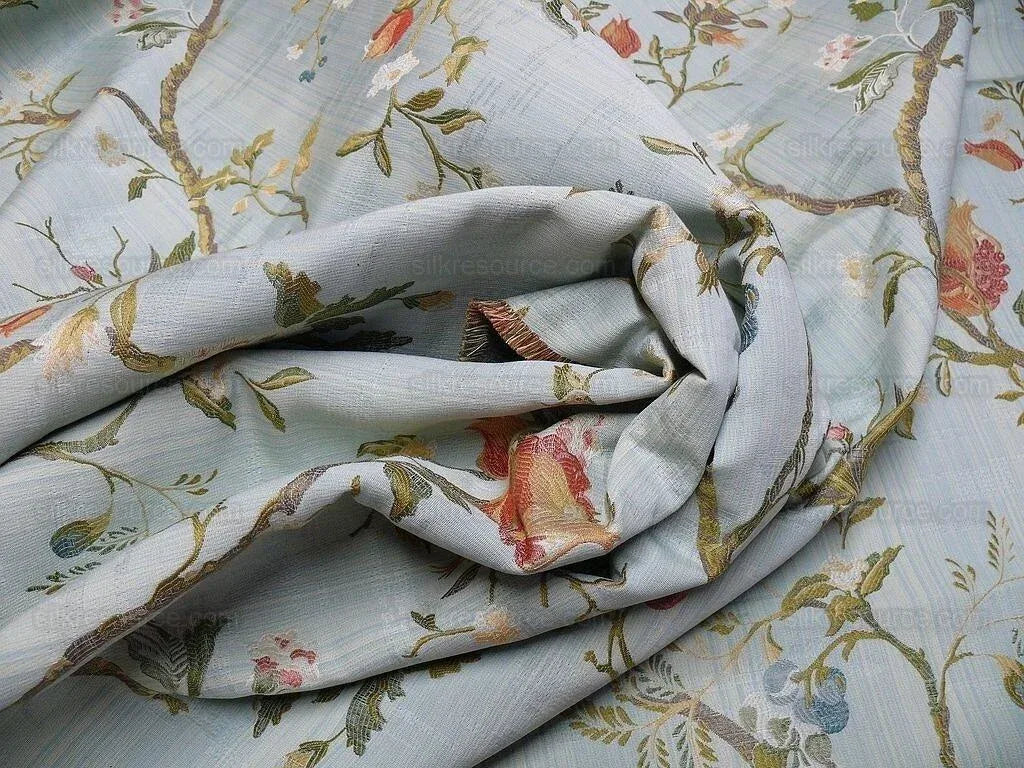 Renaissance Lampas Melograno Pom Fig Rose Tree Of Life On Sky Blue #1634