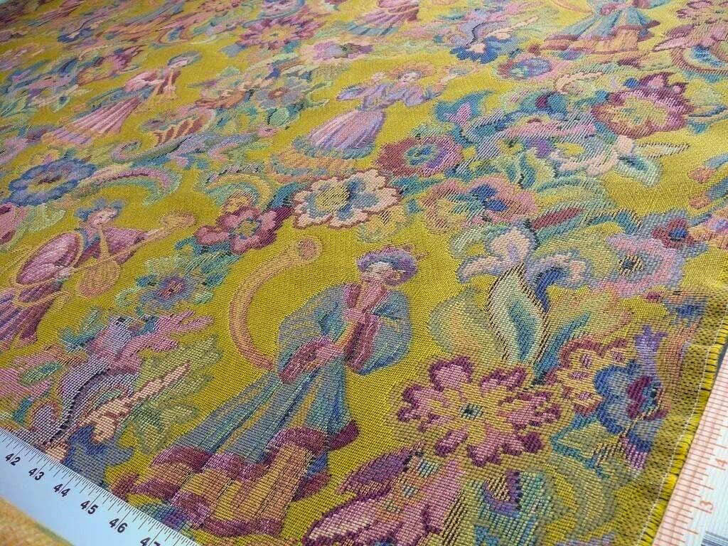 Scalamandre Biliken Yellow Mediaval Lady Heavy! Wool Tapestry Music Dance Renaissance Fair Harvest USD 288/y