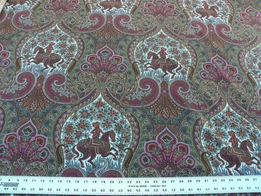 Scalamandre Le Cheval Indien Horse Warrior Claret Pink Print Equestrian portrait MSRP USD 280/y