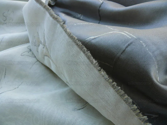 Scalamandre Grey Watkins Orissa Semi Sheer Platinum Silver Silk Double Organza Damask Tulip Wildflower MSRP USD 212/Y