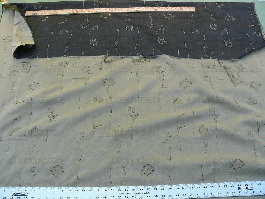 Scalamandre Grey Watkins Orissa Semi Sheer Gold Silk Double Organza Damask Tulip Wildflower MSRP USD 212/Y