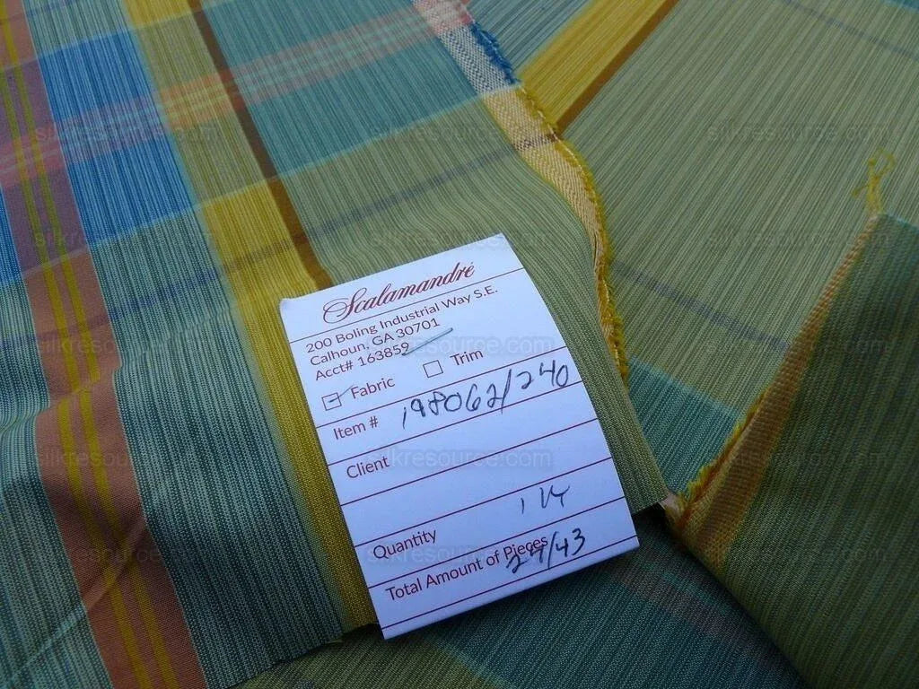 Scalamandre Riviera Plaid Fh Green/multi Colorful Rainbow Mediterranean MSRP USD 216/Y