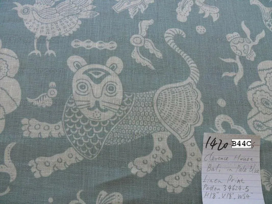Clarence House Mythical Animals Bali Aqua Blue Robbin's Egg Linen Print Asian Tiger Peacock Fish