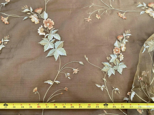 By Yard Kravet Bengal Garden Sheer Silk Organza Embroidery Cafe Brown MSRP USD 159/Y
