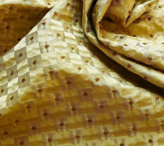 F. Schumacher Italian Silk Mini Check Petit Fall Dot Pure Gold MSRP USD 268Y